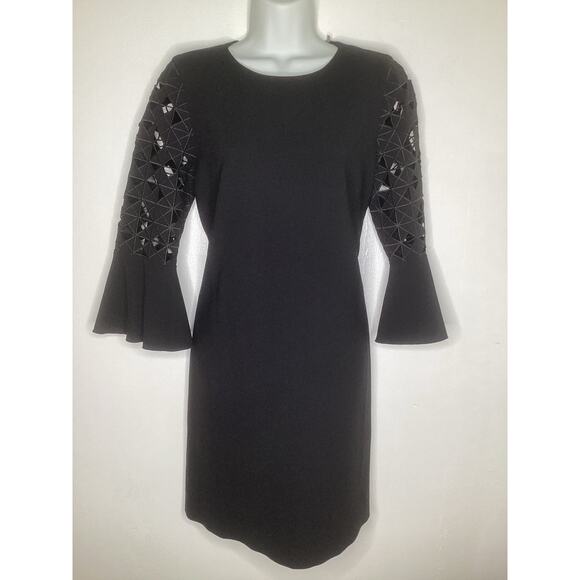 Elie Tahari NWOT Black Cut Out Bell Sleeve Embroidery Evening Cocktail Dress M - Picture 5 of 7
